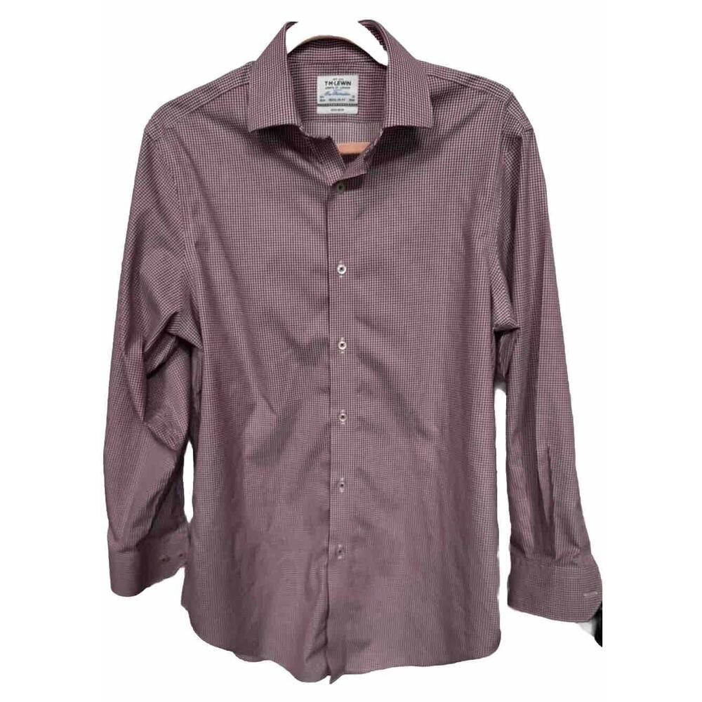TM Lewin Shirt Mens 15.5 33 Long Sleeve Regular Fit Red Stripe‎